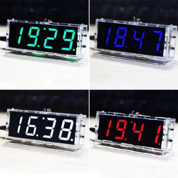 Skaitmeninis LED Laikrodis Kit Šviesos Kontrolės Temperatūra Dienos Metu Kompaktiškas 4-skaitmenų Ekranas su Skaidriu Atveju 
