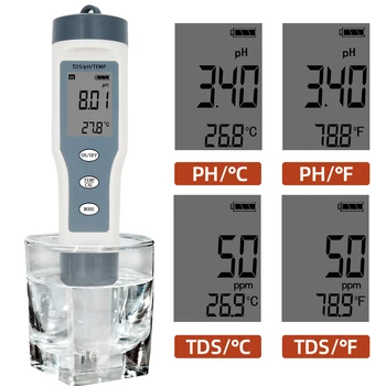 Skaitmeninis TDS PH, Temperatūros Matuoklis 3 1. Vandens Kokybės Testeris 0.01 0-14 PH Matavimo Intervalas 0-19990 PPM Geriamojo Vandens Baseinai