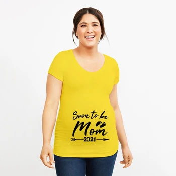 Skatinama, Kad Mama 2021 M. Vasarą Nėščia T-Shirt Viršūnes Motinystės Anouncement Plius Dydis-Trumpomis Rankovėmis Nėštumo Drabužiai Lašas Laivas