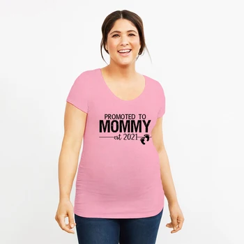 Skatinama, Kad Mama 2021 M. Vasarą Nėščia T-Shirt Viršūnes Motinystės Anouncement Plius Dydis-Trumpomis Rankovėmis Nėštumo Drabužiai Lašas Laivas