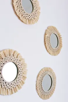 Skersmuo 35cm Macrame sienos gobelenas veidrodis apvalus boho veidrodis sienos macrame dekoratyvinis veidrodis sienos gobelenas