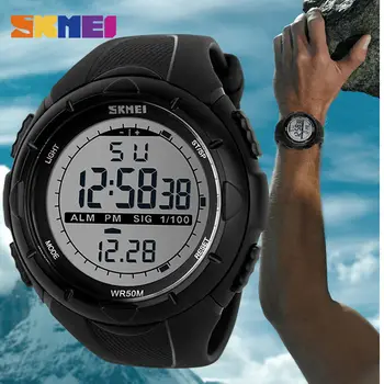 SKMEI Prekės vyriški Laikrodžiai PU Dirželis Paprasta LED Skaitmeninis Karinės Signalą Žiūrėti Sporto Elektroninių Laikrodžių atsparumas Vandeniui 30m