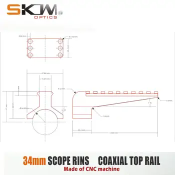SKWGEAR Taktinis 34mm taikymo sritis žiedai bendraašius geležinkelių 34 taikymo Sritis Picatinny rail Mil CNC riflescope 34MM mount