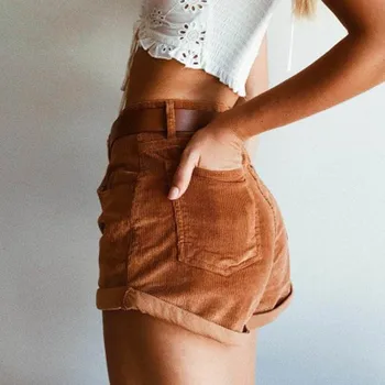 Sllsky Elastinga aukštos juosmens velvetas kelnės Naujos moterų Atsitiktinis streetwear šortai moteriška Prarasti vasaros užtrauktukas mygtuką trumpi šortai