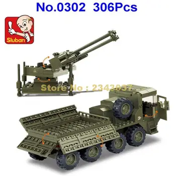 Sluban 306pcs karinės ww2 armijos karių sunkiojo transporto sunkvežimių 4 kūrimo bloką Žaislas
