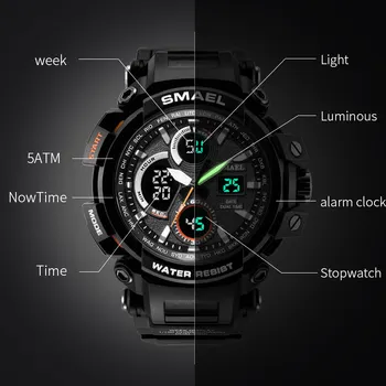 SMAEL Naujas Mens Watch Sporto Kvarco Vyrų Laikrodžiai Kvarco 10 spalvų variantų, Led Skaitmeniniai Sporto Laikrodžiai Vyrams Relogio Masculino