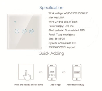 Smart Gyvenimo Tuya WiFi Smart Touch Jungiklis 1/2/3/4 Gauja 170-240V Namo Sienos Mygtuką Alexa 