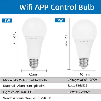 Smart Lemputes Wifi Alexa 9W 7W AC 85-265V E27 Led Lempa Pritemdomi RGB Šviesos Lemputės Smart Light Wifi Kontroliuoti Magija, Lemputės, Namų Dekoro