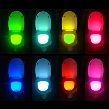 Smart PIR Jutiklis Tualeto Sėdynė LED lempos RGB 8 Spalvos Keičiasi apšvietimas Jautria Judesio Aktyvuota LED Lemputė Vonios kambarys šviesos Dubuo
