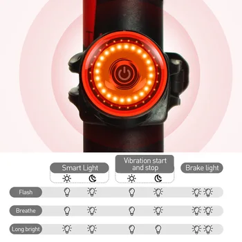 Smart Touch Jutikliai, Dviračių užpakalinis žibintas IPx6 Vandeniui Auto Start/Stop Stabdžiai Jutikliai Žibintuvėlis Dviračių USB LED Galinis Žibintas