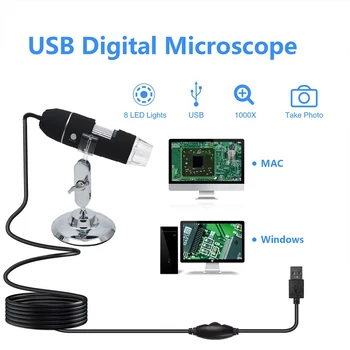 Smart USB Mikroskopo vaizdo Taškų 1000X 8 LED Skaitmeninį USB Mikroskopą, didinamasis stiklas Elektroninių Stereo USB Endoskopą Kamera Nauja