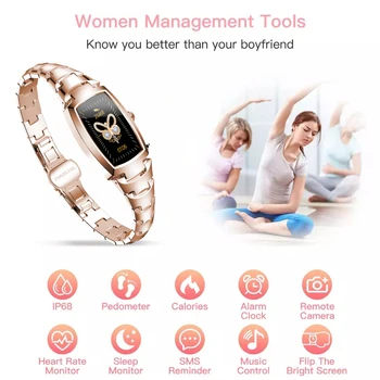 Smart Watch Moterų Aukso Fitneso Apyrankę Smartwatch Moterų 2021 IP67 atsparus Vandeniui Širdies ritmo Monitoringo 