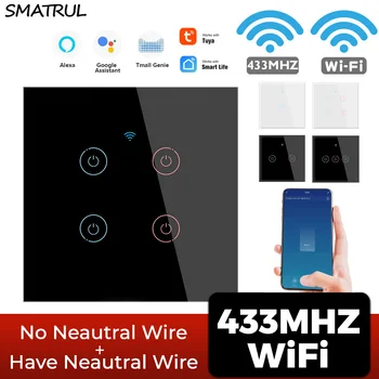 SMATRUL Tuya Smart Wifi Touch Wall Belaidžio tinklo Jungiklis Nėra Neutralus Laidas Reikalingas 1/2/3/4Gang Lemputė 220V RF 433 