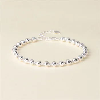 Sodrov S925 sterlingas sidabro apvalūs karoliukai, perlų blizga apyrankę moteriška sidabrinė temperamentas tendencija nišą apyrankę 3mm/4mm/5mm