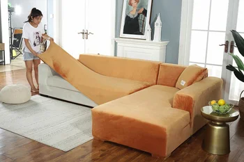 Sofa cover Aksomo, Universalus Kampo Sofos Padengti Sofos Užvalkalai, L formos, sofos apima kambarį Augintiniai Vaikų namuose