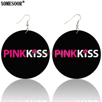 SOMESOOR Sumaišyti 6 Paketas Didmeninė Pink Kiss Seksualus Lūpų Abiejų Pusių Spausdinimo Mediniai Tabaluoti Mielas Mielas Mados Auskarai Moterims