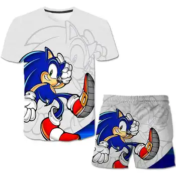 Sonic the Hedgehog vasaros Vaikų kostiumas Nustato vaikų drabužiai Berniukams ir mergaitėms, sonic Trumpas rankovės marškinėliai poliesteris Drabužių rinkiniai