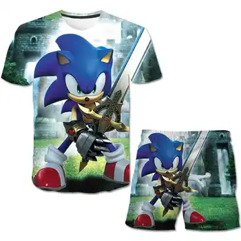 Sonic the Hedgehog vasaros Vaikų kostiumas Nustato vaikų drabužiai Berniukams ir mergaitėms, sonic Trumpas rankovės marškinėliai poliesteris Drabužių rinkiniai