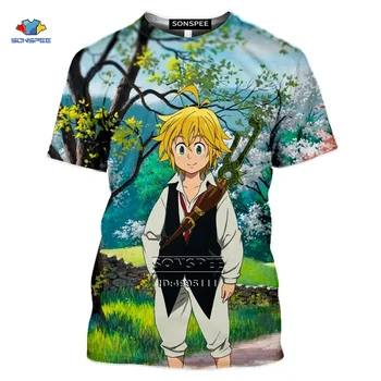 SONSPEE Anime Nanatsu nr. Taizai vyriški T-shirt 3D Spausdinimo Japonijoje Manga Moterų Vasaros Atsitiktinis Marškinėliai Meliodas Escanor Draudimas Streetwear Tee
