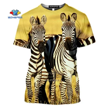 SONSPEE Zebra vyriški T-shirt 3D Spausdinimo Juokingi Gyvūnai Pievų Marškinėlius Vasaros Atsitiktinis Moterų, O-kaklo trumpomis Rankovėmis Viršūnes Streetwear Tees