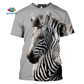 SONSPEE Zebra vyriški T-shirt 3D Spausdinimo Juokingi Gyvūnai Pievų Marškinėlius Vasaros Atsitiktinis Moterų, O-kaklo trumpomis Rankovėmis Viršūnes Streetwear Tees