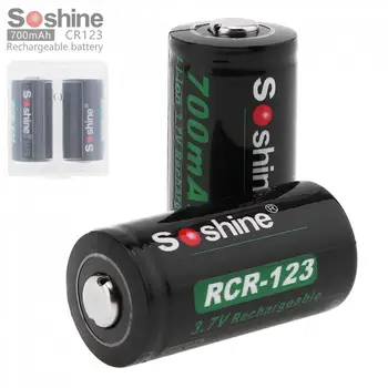 Soshine 2 vnt RCR123 Li-ion 16340 Įkraunama Baterija, 700mAh 3.7 V, Li-ion 16340 baterijas + Baterijos Atveju Saugojimo Dėžutė