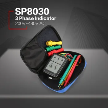 SP8030 3 Etapas Sukimosi Testeris, Skaitmeninis Fazės Indikatorius Detektorius LED garsinis signalas Fazių Seka Skaitiklio Įtampos Testeris 200V-480V AC