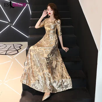 Spalvingas Aukso Oficialią Suknelės Vakare Gown Prabanga Spausdinimo Vestido De Noche Elegantiškas Ilgas ES2646 prom dresses šalis suknelė