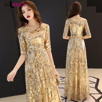 Spalvingas Aukso Oficialią Suknelės Vakare Gown Prabanga Spausdinimo Vestido De Noche Elegantiškas Ilgas ES2646 prom dresses šalis suknelė