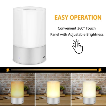 Stalas Portable LED Nakties Šviesos Touch Jutiklio, Naktiniai staleliai, Lempa su Pritemdomi Šiltai Balta Šviesa & Spalva Keičiasi RGB Įkrovimo Miegamasis