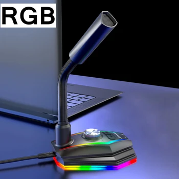 Stalo Gooseneck USB Mikrofonas Žaidimų su RBG Šviesos Balso Keitiklis Kondensatoriaus Mikrofonas, PC Kompiuteris Įrašymo studijoje Mic