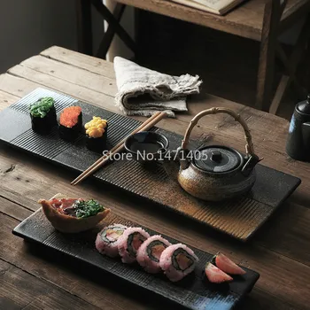Stačiakampio Formos Suši Plokštė Sashimi Plokštė, Šalti Patiekalai, Plokštieji Japonų Keramikos Plokštės Retro Restoranas Ilgai Plokštė