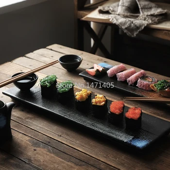 Stačiakampio Formos Suši Plokštė Sashimi Plokštė, Šalti Patiekalai, Plokštieji Japonų Keramikos Plokštės Retro Restoranas Ilgai Plokštė
