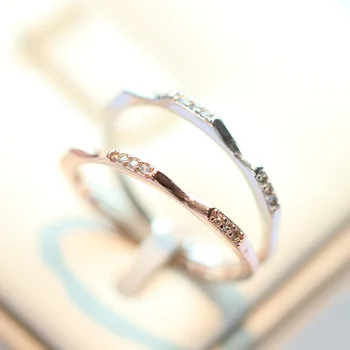 Sterlingas sidabro 925 žiedo korėjos vienoje eilėje modeliavimas deimanto žiedas žiedo uodega žiedas moterų pinky rožinė aukso, sidabro bendras žiedas