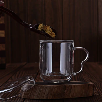 Stiklo Arbatos Puodelio, ausų formos, stiklo taurės su dangčiu ir rankena, 300-400 ml žymės permatomas puodelis su infuser