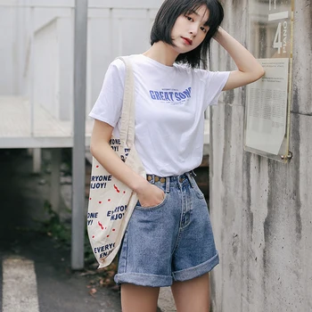 Streetwear Didelis Juosmens Pločio Kojų Džinsinio Šortai Moterims 2020 Naujas Jean Šortai Moterims Vasaros Korėjos Stiliaus Moteris Prarasti Trumpi Šortai