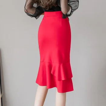 Streetwear Moterų Plius Dydis Harajuku Lady Office Sijonai Atsitiktinis Raudona Undinėlės Sijonas Juodas Korėjos Elegantiškas Aukšto Juosmens Moterų Sijonai