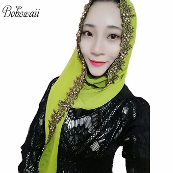 Suaugusiųjų Islamo Musulmonų Hijab Vientisos Spalvos Šifono Skara Moterų Turbante Mujer Ilgas Šalikas Wrap Šalikai