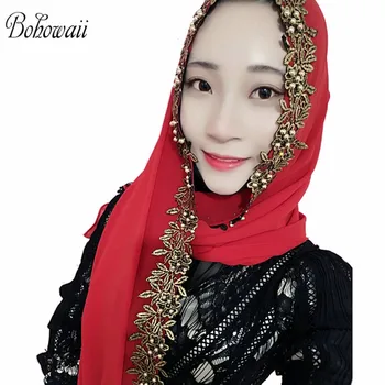Suaugusiųjų Islamo Musulmonų Hijab Vientisos Spalvos Šifono Skara Moterų Turbante Mujer Ilgas Šalikas Wrap Šalikai