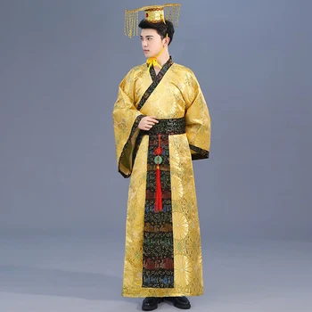Suaugusiųjų Kinijos Tradicinės Hanfu Suknelė Vyrų Imperatorius, Karalius Etape Geltona Apranga Tango Kostiumas, Kostiumai, VYRIŠKI Chalatai+Hat Rinkiniai