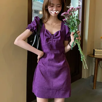 Suknelė Moterims Vasaros Šalis Mini Suknelės Prancūzijos Violetinė Seksuali Moteris Elegantiška Vintage Naujas Stilingas Sluoksniuotos Rankovėmis Mielas Ulzzang Madinga Chic