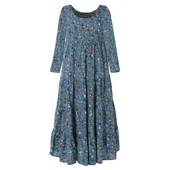 Suknelės moterų Plius Dydis Atsitiktinis Palaidų Rankovių grožio Gėlių Kasdien corron Lino Print Long Maxi Suknelės vestido ropa mujer