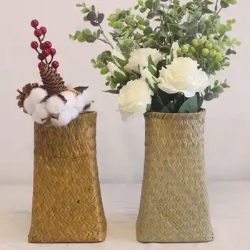 Sulankstomos Rankų Darbo Rotango Skubėti Šiaudų Krepšelį Gėlių Vazonas Sodinamoji Krepšelį Gėlių Vaza Seagrass Saugojimo Krepšys Sode Dekoras