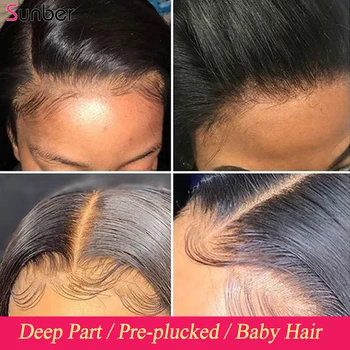Sunber Plaukai Tiesūs 4x4 Nėrinių Uždarymo Perukas Peru Remy Plaukų Prieš Nupeštos glueless Nėriniai Perukas Su Kūdikio Plaukų, Juoda Moterų