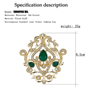 SUNSPICEMS arabų Aukso Spalvos Kristalų Segė turkijos Dizaino, Etninės Vestuvių Papuošalai Kaftan Hijab Sagė Pin Atgal Sagtis grandininių
