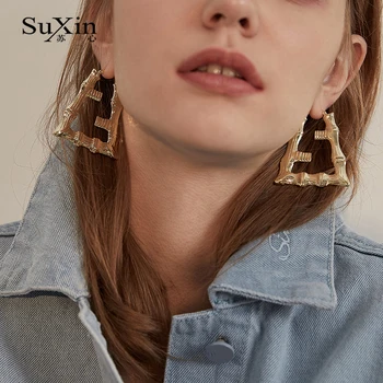 SuXin auskarai 2020 naujas paprastojo bambuko kvadrato formos auskarai moterims, ilgai lydinio pakabukas auskarai papuošalai dovana