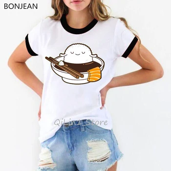 Suši Apkabinti juokinga t marškinėliai moterims anime ir animacinių filmų spausdinti marškinėlius femme harajuku kawaii drabužius viršūnes grafinis tees moterų white t-shirt
