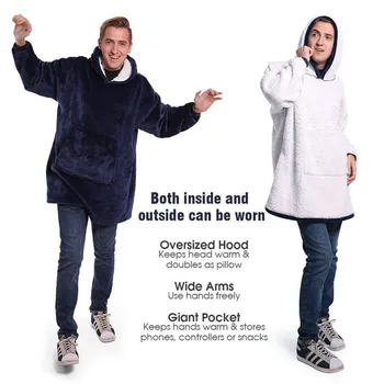 Svertinis Antklodė Žiemos Sherpa TV Antklodė Su Rankovėmis Ultra Pliušinis Kišenėje Antklodė Hoodie Nešiojami Flanelė Antklodės Sweatershirt