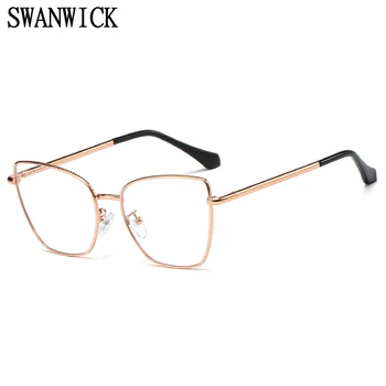 Swanwick metalo mėlynos šviesos blokavimas taurės moterų cat eye akiniai kompiuterių optiniai akinių rėmeliai moterų reikmenys šalis