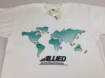 Sąjungininkų Tarptautinėje T-Shirt VTG Mens SZ M/L Pasaulio Žemėlapyje 90s NAUJA Balta Žalia Pasaulyje